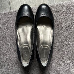 Black leather wedges